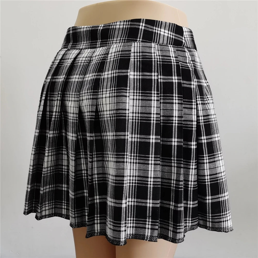 Pleated Girls Gothic Half Skirts for Women Asymmetrical High Waist Black Skirts