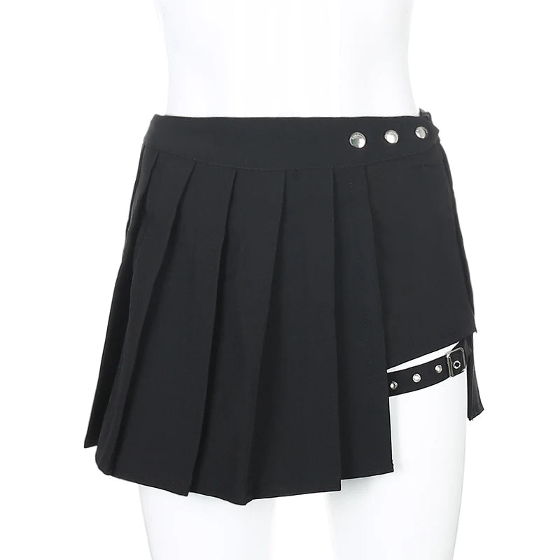 Pleated Girls Gothic Half Skirts for Women Asymmetrical High Waist Black Skirts