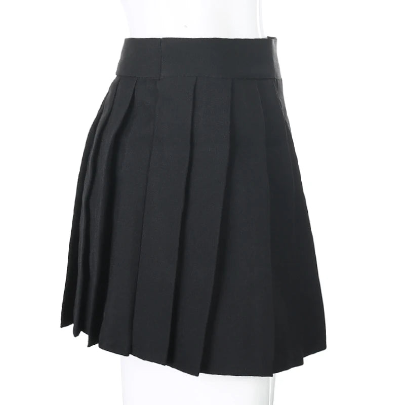 Pleated Girls Gothic Half Skirts for Women Asymmetrical High Waist Black Skirts