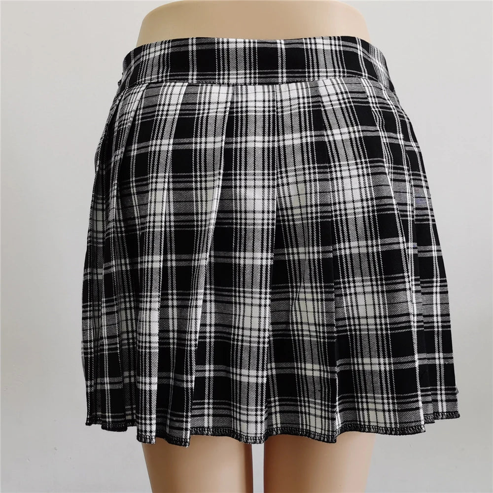 Pleated Girls Gothic Half Skirts for Women Asymmetrical High Waist Black Skirts