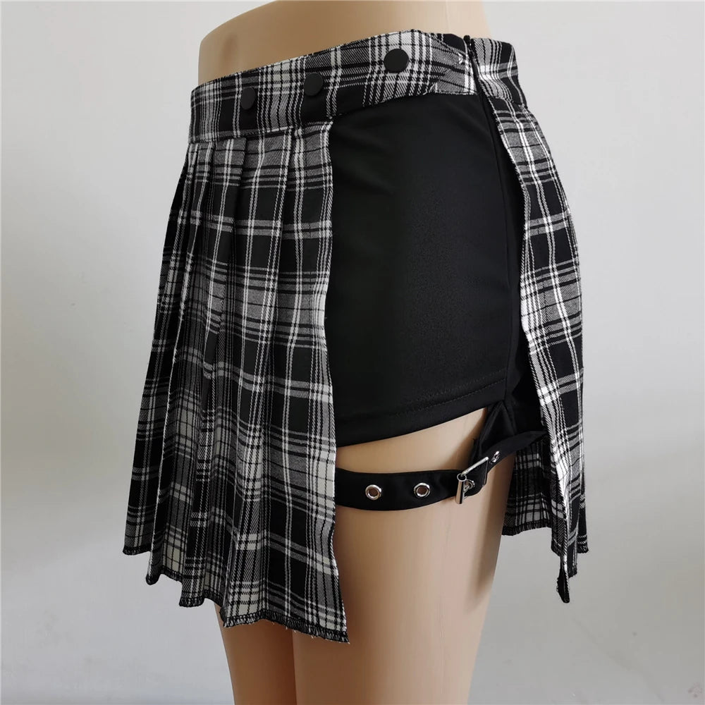 Pleated Girls Gothic Half Skirts for Women Asymmetrical High Waist Black Skirts