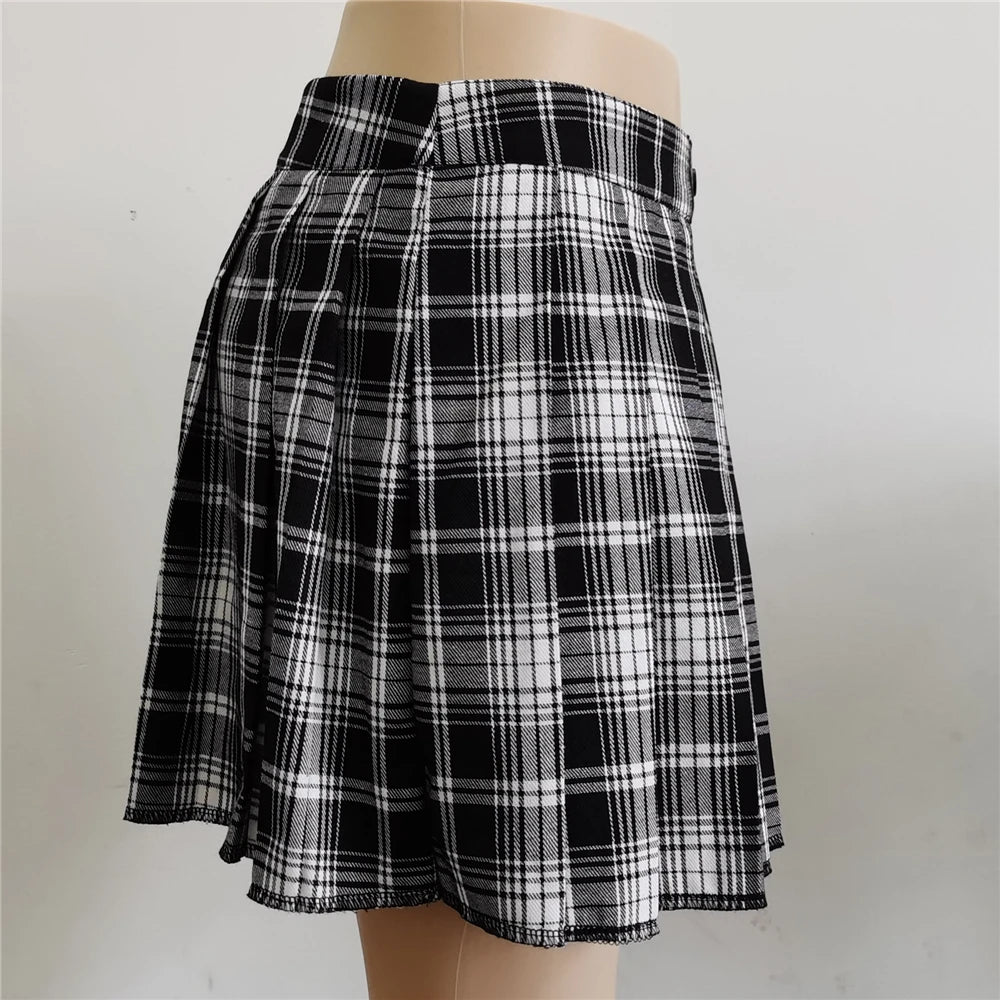 Pleated Girls Gothic Half Skirts for Women Asymmetrical High Waist Black Skirts