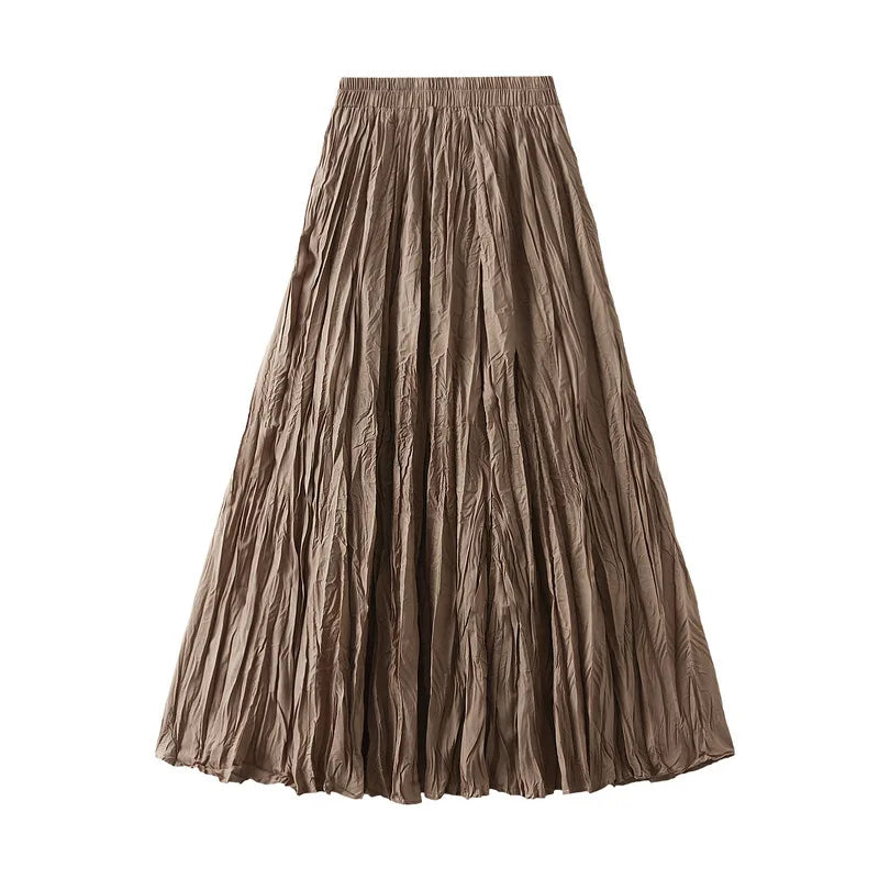 Simple Luxury Multi Solid Colors Pleated Skirt For Women's Large Hem Folds