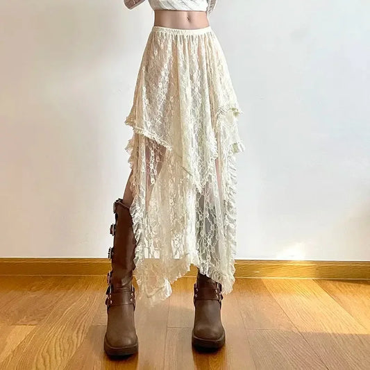 Vintage Lace Asymmetrical Skirt Fairycore for Women