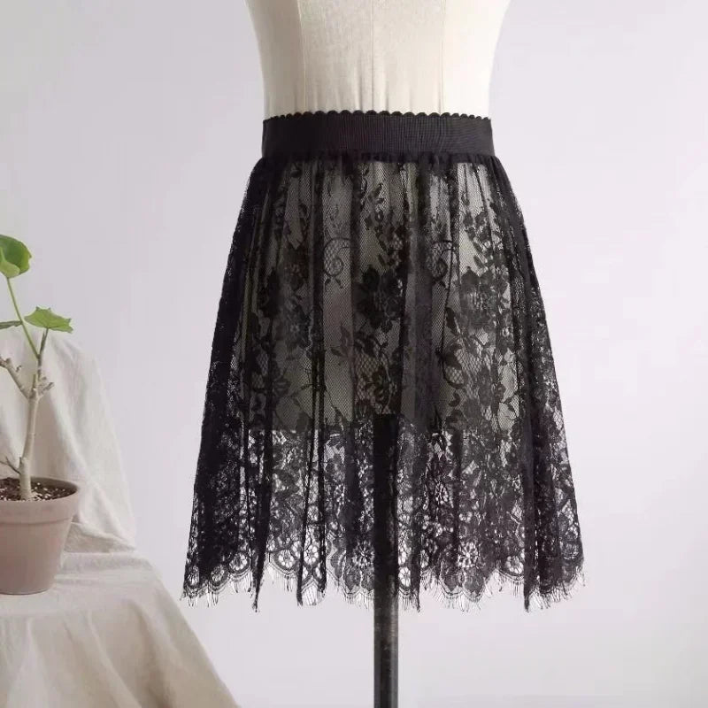 Elegant Black Skirt White Lace