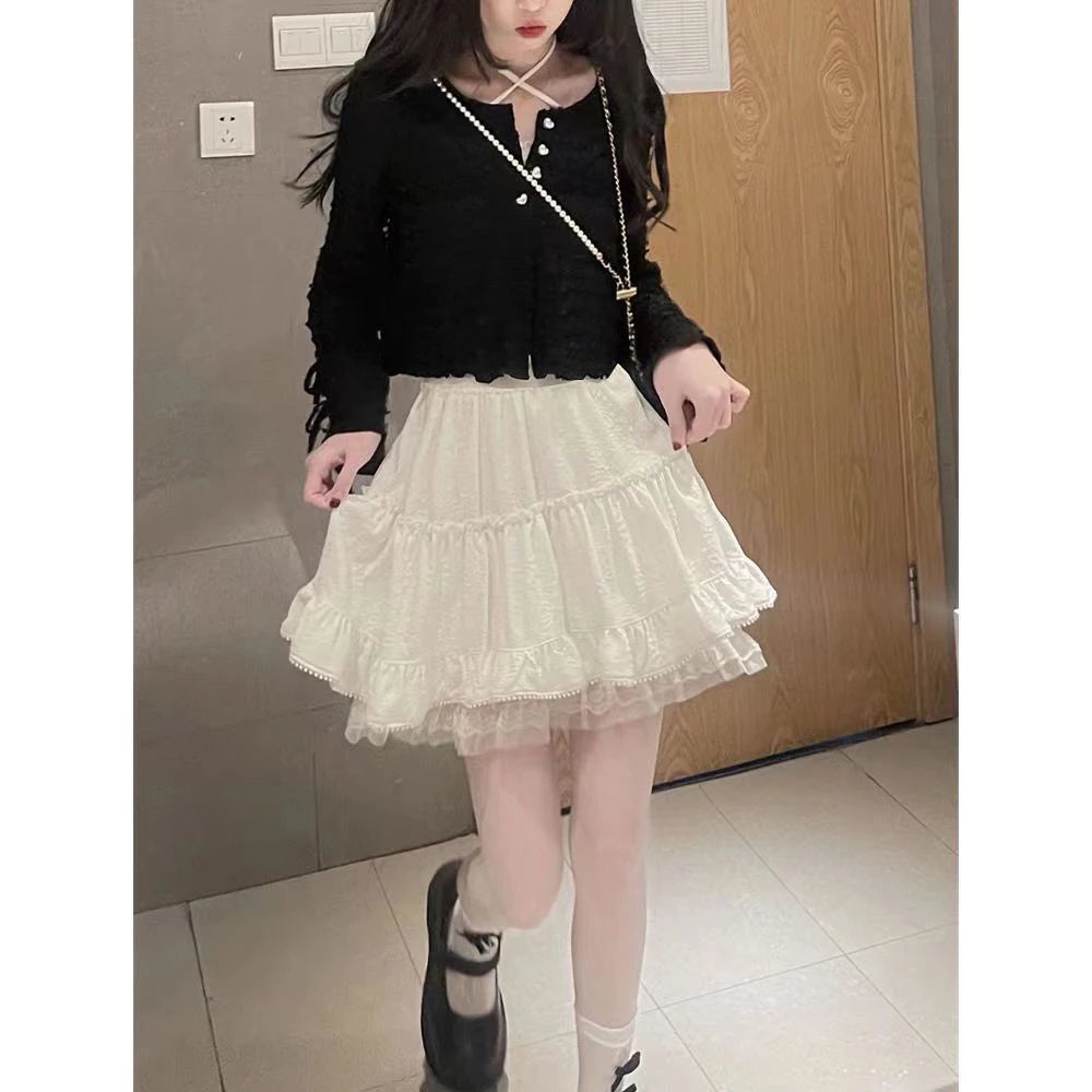 White Lace Mini Skirt for Women Girl Kawaii Short Skirt - Korean Fashion Lolita Clothing