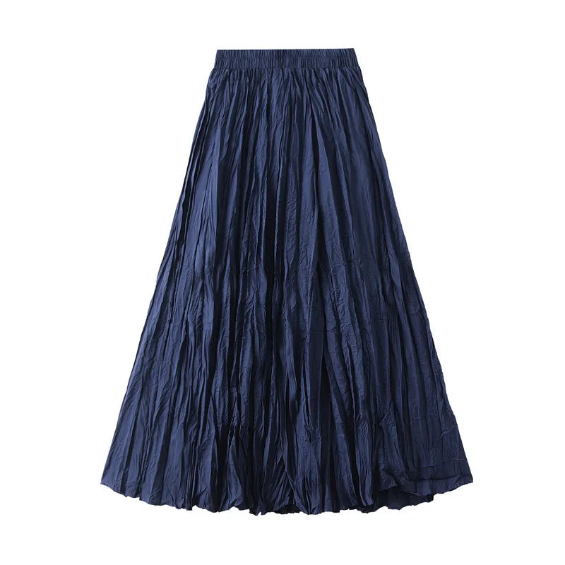 Simple Luxury Multi Solid Colors Pleated Skirt For Women's Large Hem Folds