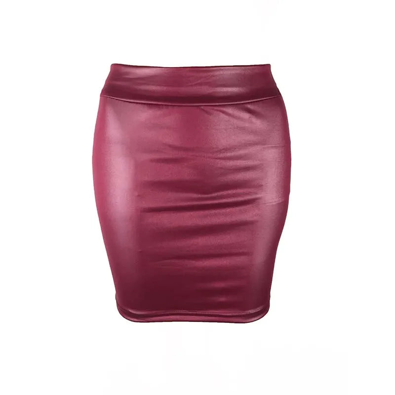 Black Slim Leather Pencil Skirt High Waist