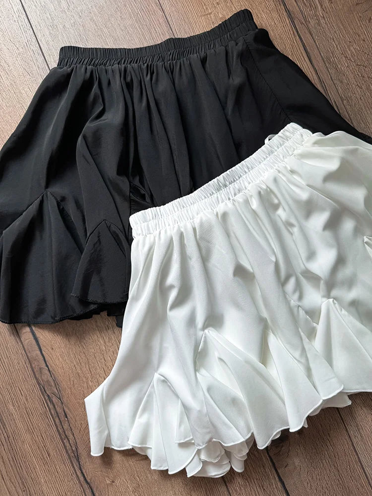 White Ruffle Mini Skirt With Shorts For Women