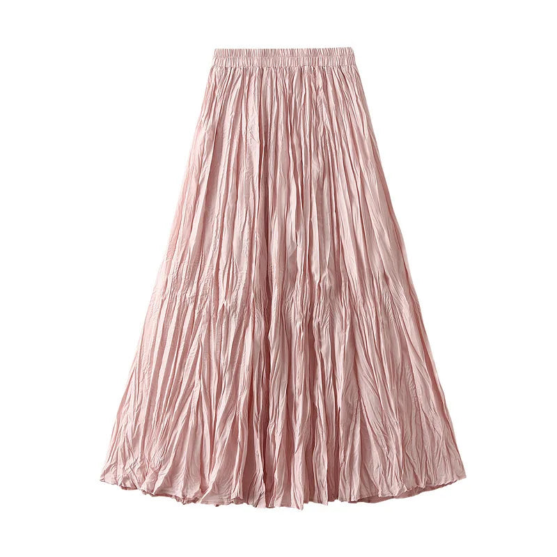 Simple Luxury Multi Solid Colors Pleated Skirt For Women's Large Hem Folds