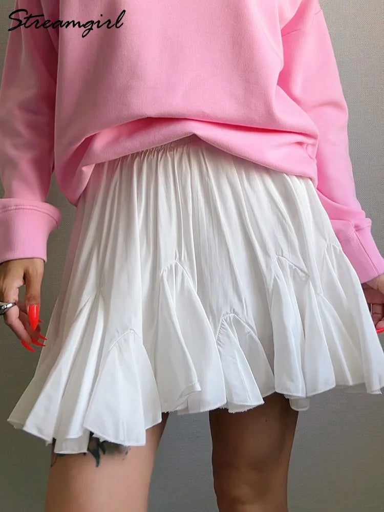 White Ruffle Mini Skirt With Shorts For Women