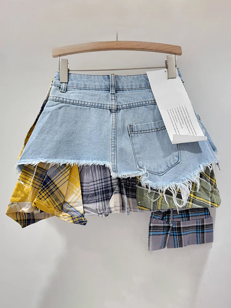 Coloured Plaid Patchwork Skirt for Women