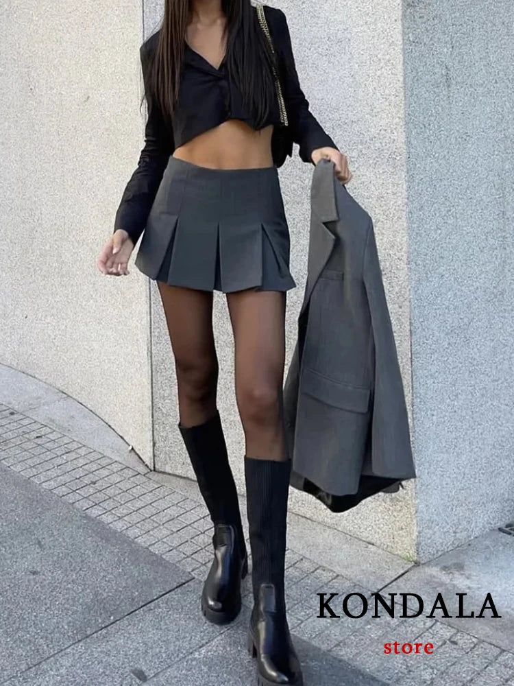 Vintage Ruffles Dark Grey Mini Skirts for Women