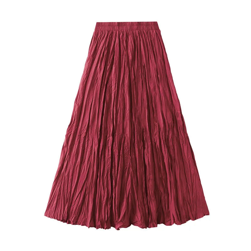 Simple Luxury Multi Solid Colors Pleated Skirt For Women's Large Hem Folds