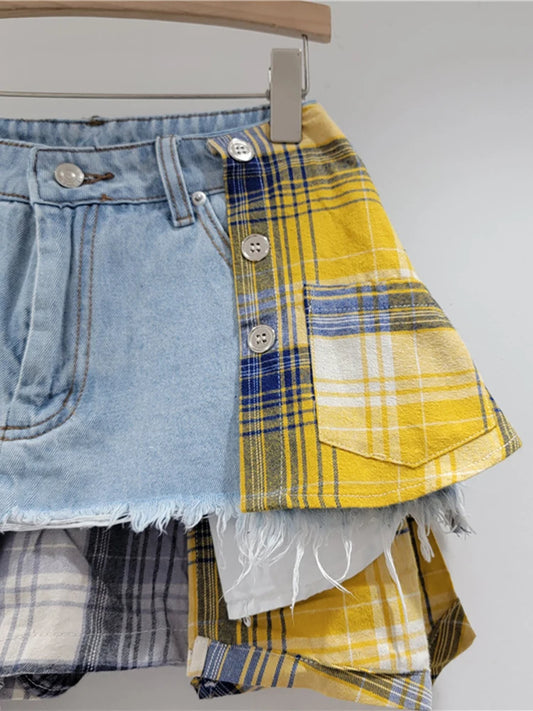 Coloured Plaid Patchwork Skirt for Women