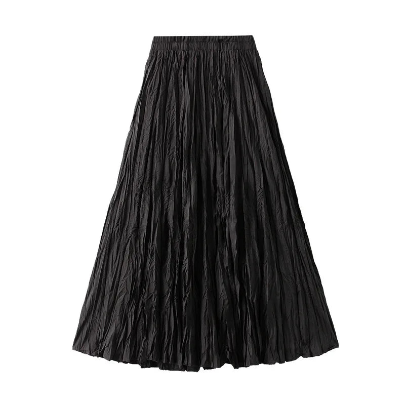 Simple Luxury Multi Solid Colors Pleated Skirt For Women's Large Hem Folds