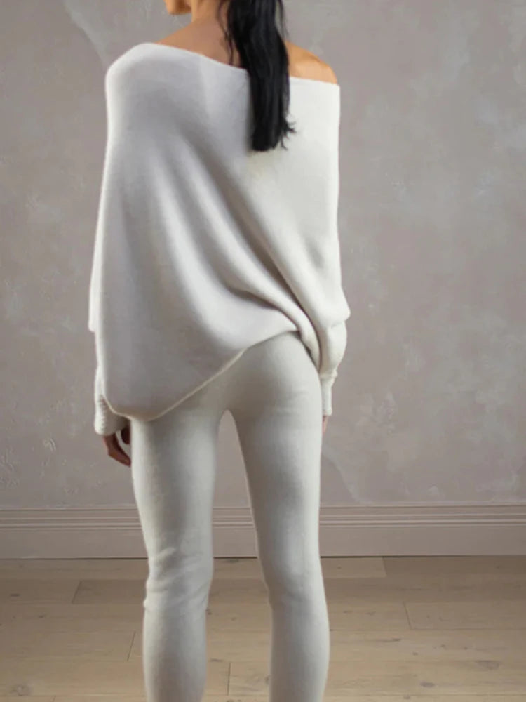 Ribbed Knit Jumper Asymmetric Draped for Women