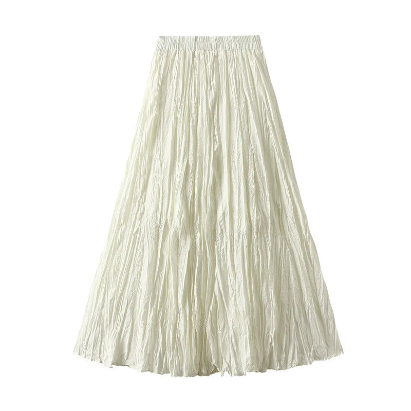 Simple Luxury Multi Solid Colors Pleated Skirt For Women's Large Hem Folds