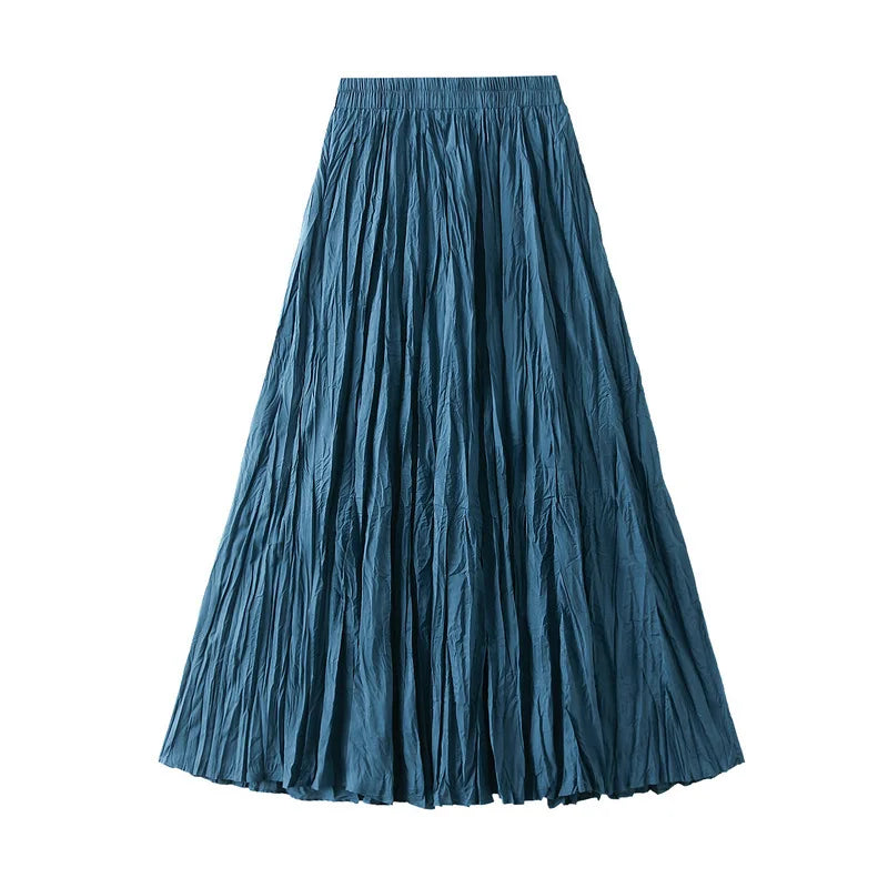 Simple Luxury Multi Solid Colors Pleated Skirt For Women's Large Hem Folds