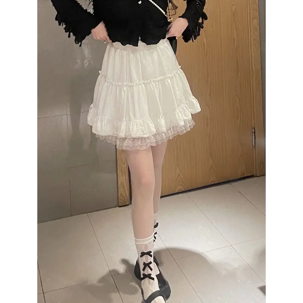 White Lace Mini Skirt for Women Girl Kawaii Short Skirt - Korean Fashion Lolita Clothing