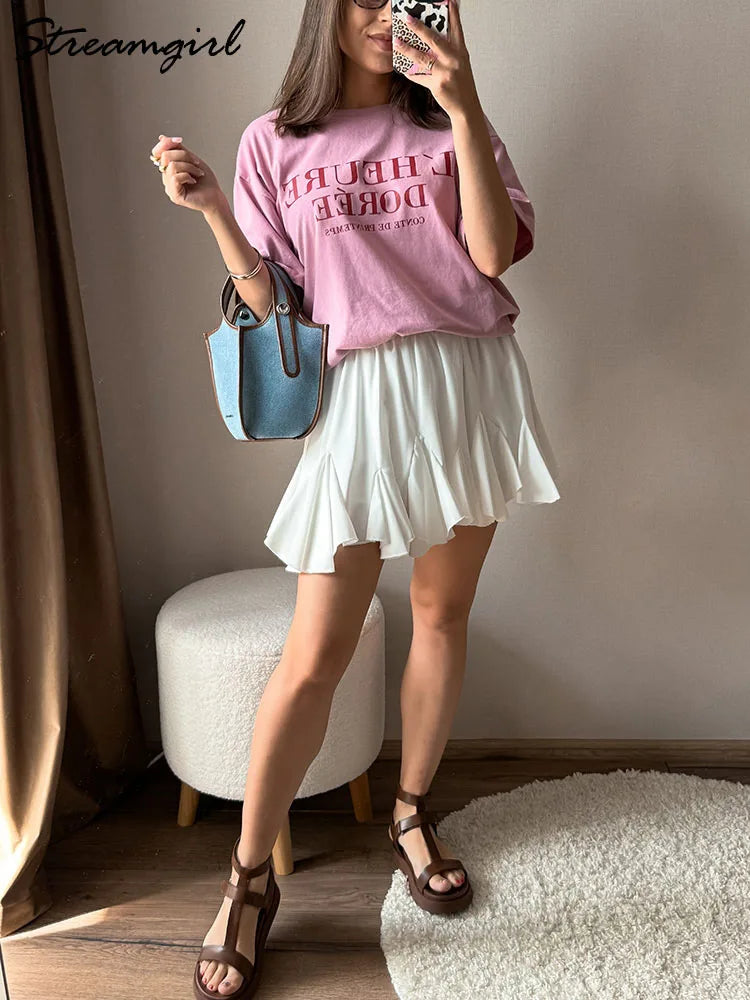 White Ruffle Mini Skirt With Shorts For Women