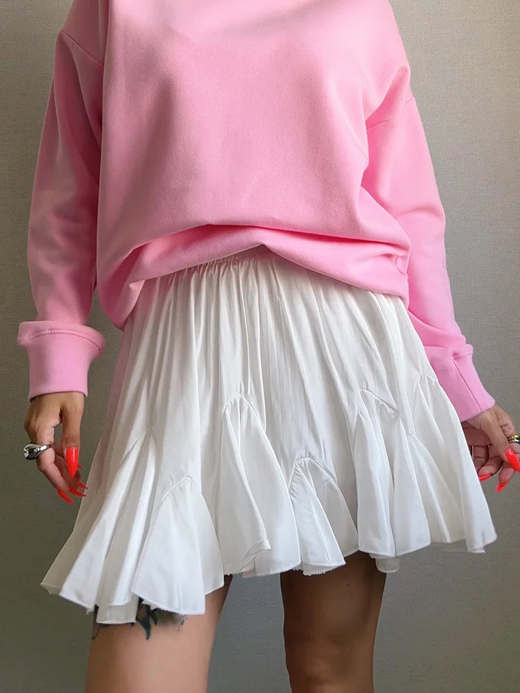 White Ruffle Mini Skirt With Shorts For Women