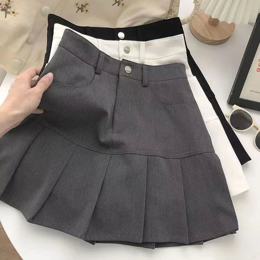 Vintage College Style High Waist Pleated Skirt for Women