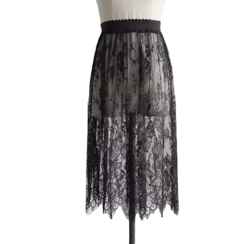 Elegant Black Skirt White Lace