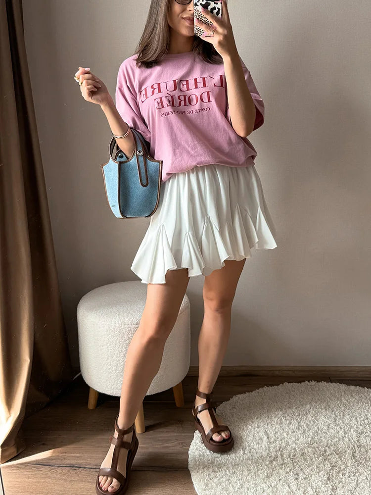 White Ruffle Mini Skirt With Shorts For Women