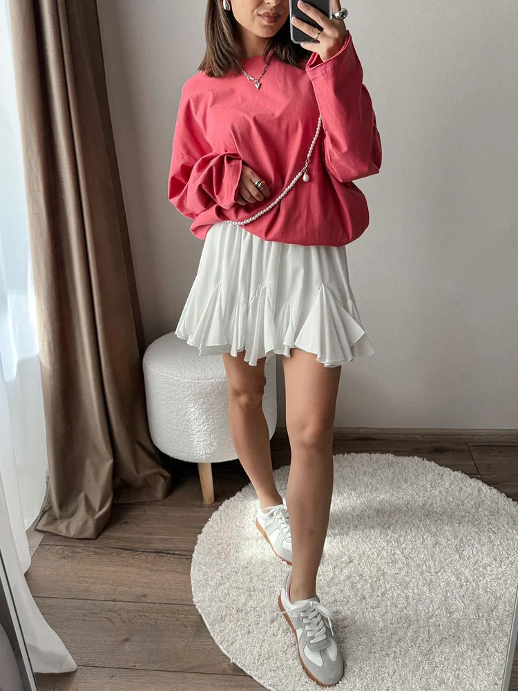 White Ruffle Mini Skirt With Shorts For Women