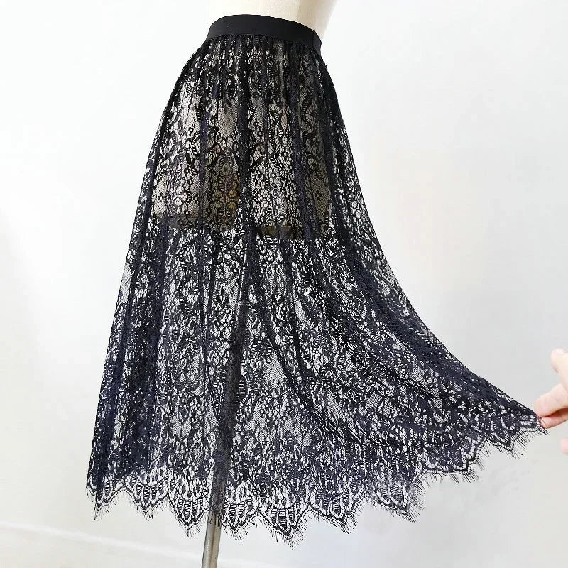 Elegant Black Skirt White Lace