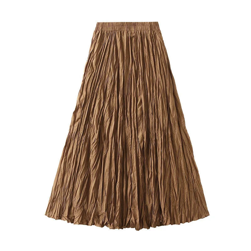 Simple Luxury Multi Solid Colors Pleated Skirt For Women's Large Hem Folds