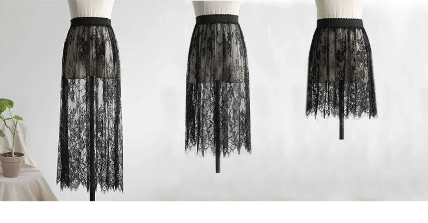 Elegant Black Skirt White Lace