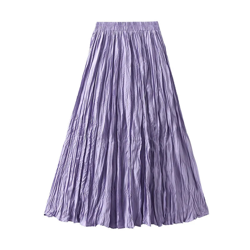 Simple Luxury Multi Solid Colors Pleated Skirt For Women's Large Hem Folds