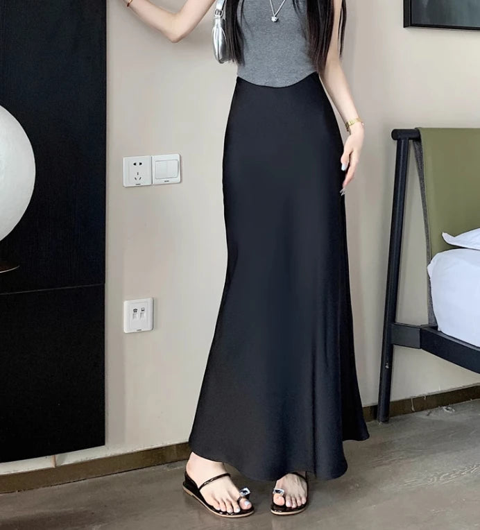 Summer Satin Long Skirt for Women