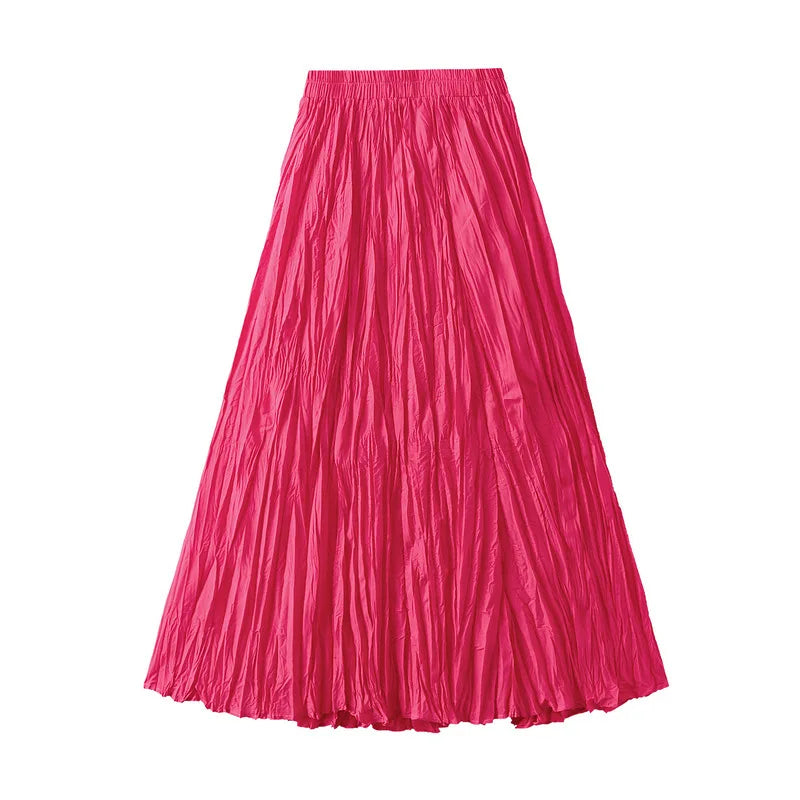 Simple Luxury Multi Solid Colors Pleated Skirt For Women's Large Hem Folds