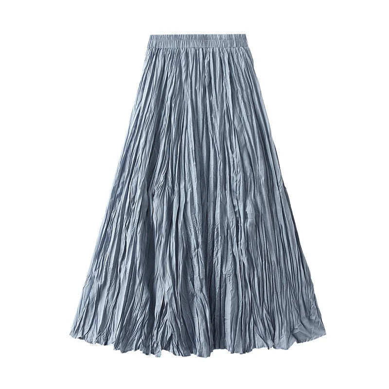 Simple Luxury Multi Solid Colors Pleated Skirt For Women's Large Hem Folds