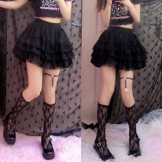 Elastic Gothic Lace Tutu Skirt for Women