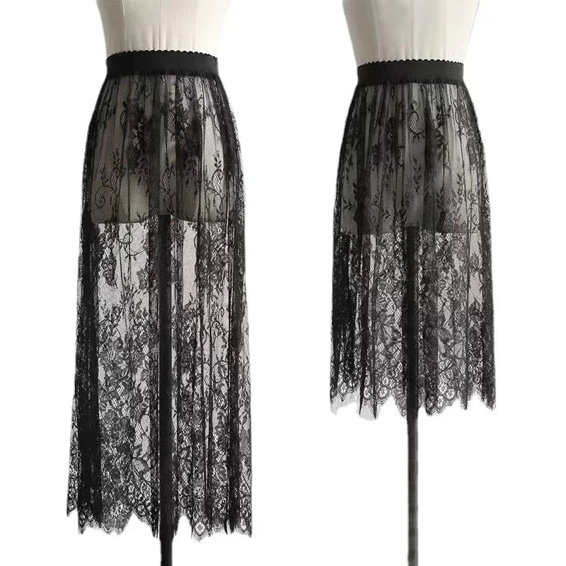 Elegant Black Skirt White Lace