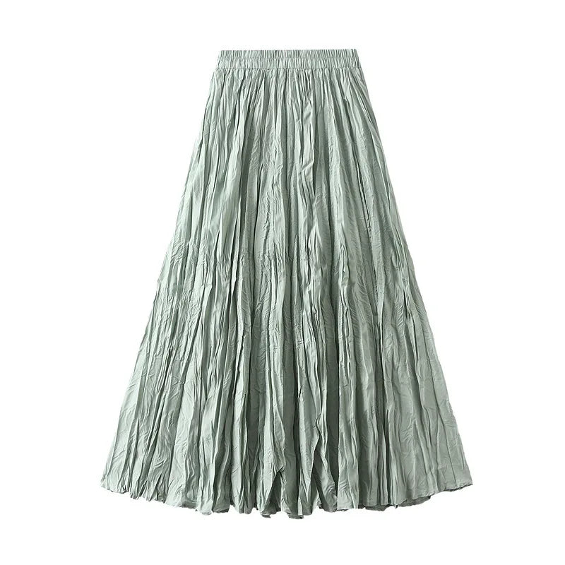 Simple Luxury Multi Solid Colors Pleated Skirt For Women's Large Hem Folds