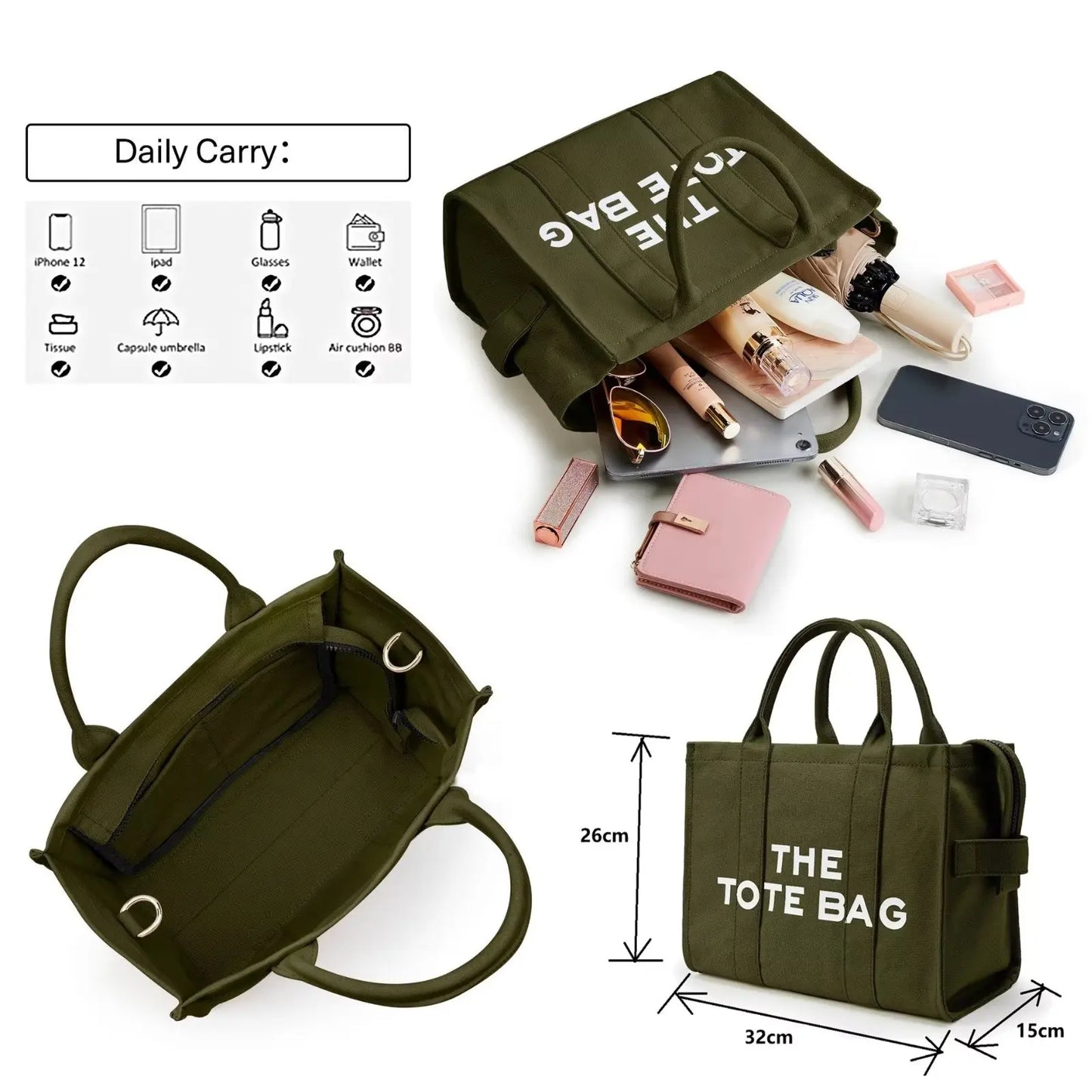 THE TOTE BAG Designer Fashion Handbag Shoulder Strap Crossbody Handbag Adjustable Large Capacity Canvas Women's Bag