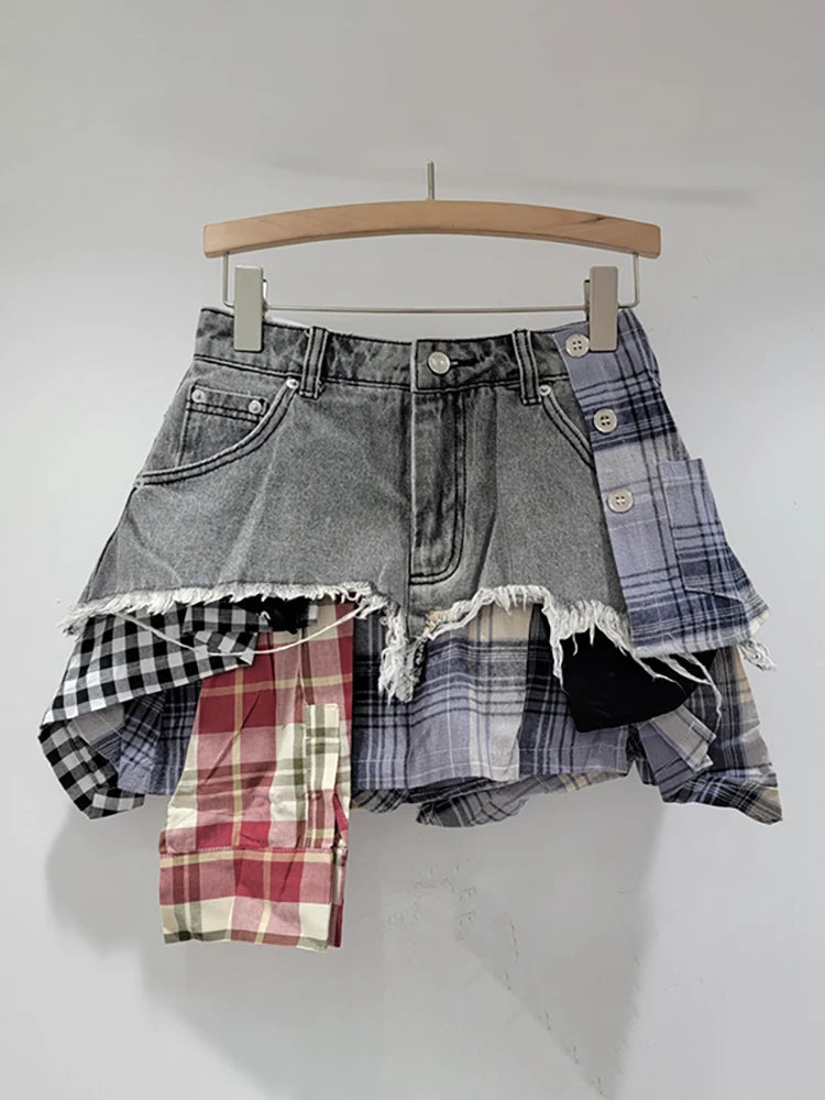 Coloured Plaid Patchwork Skirt for Women