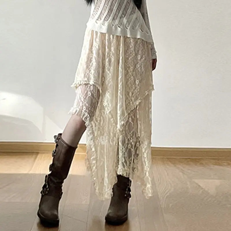 Deeptown Lace Asymmetrical Skirt for Women